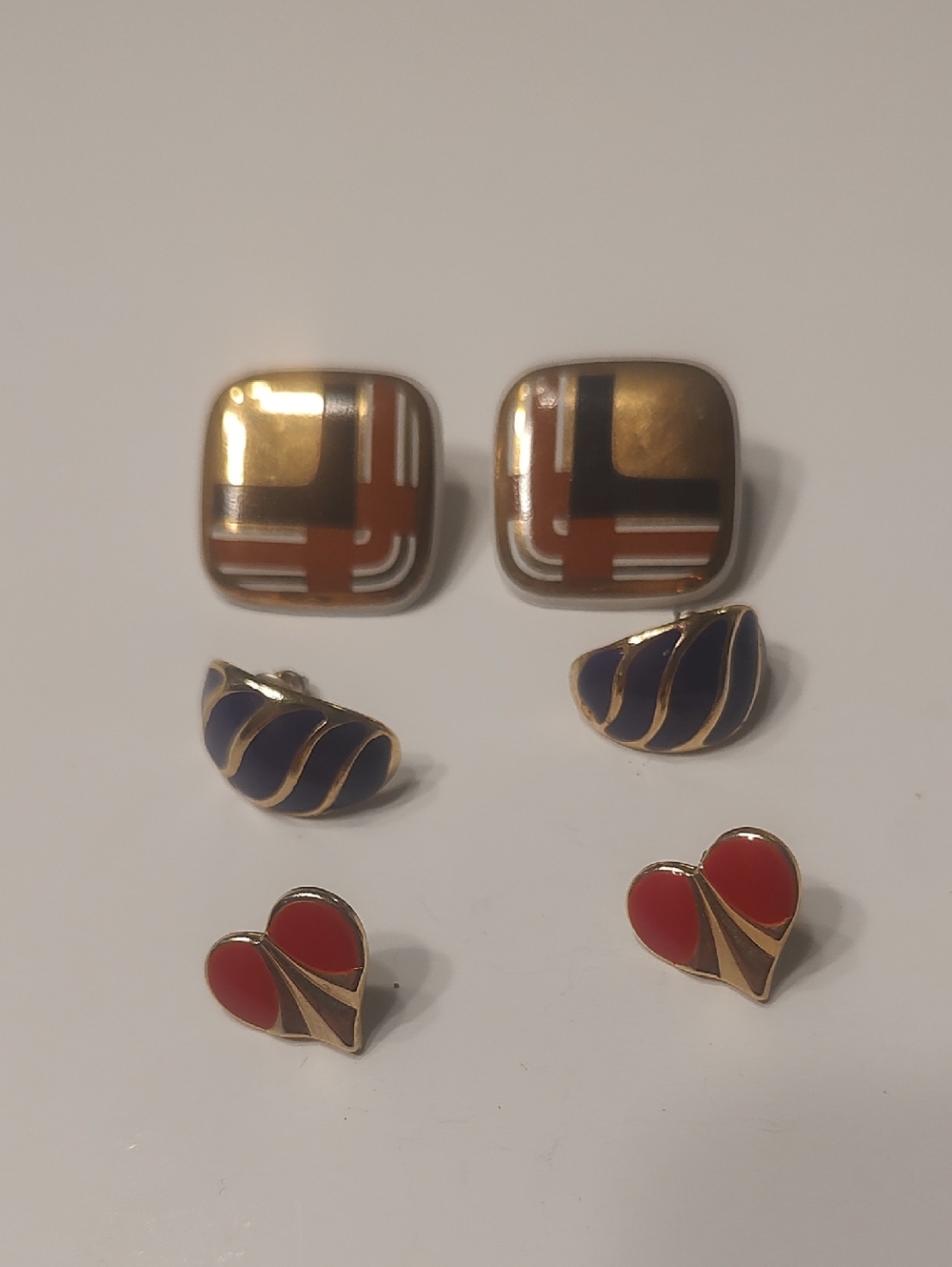 Vintage 80's earring lot, Red, Purple, Brown, Black